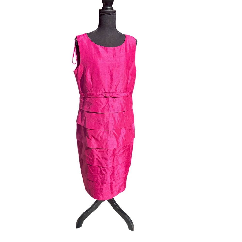 Kim Rogers Pink Tiered Sheath Dressโ Size 14 Sleeveless Wedding Guest Coc